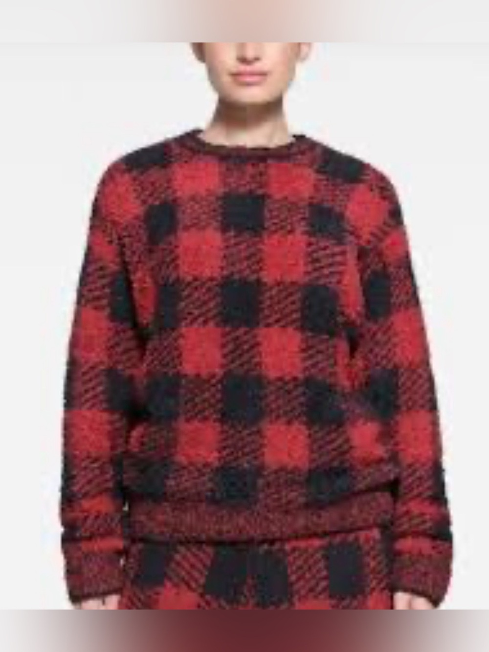 Skims Cozy Knit Pullover Sweater in Brick Buffalo Check